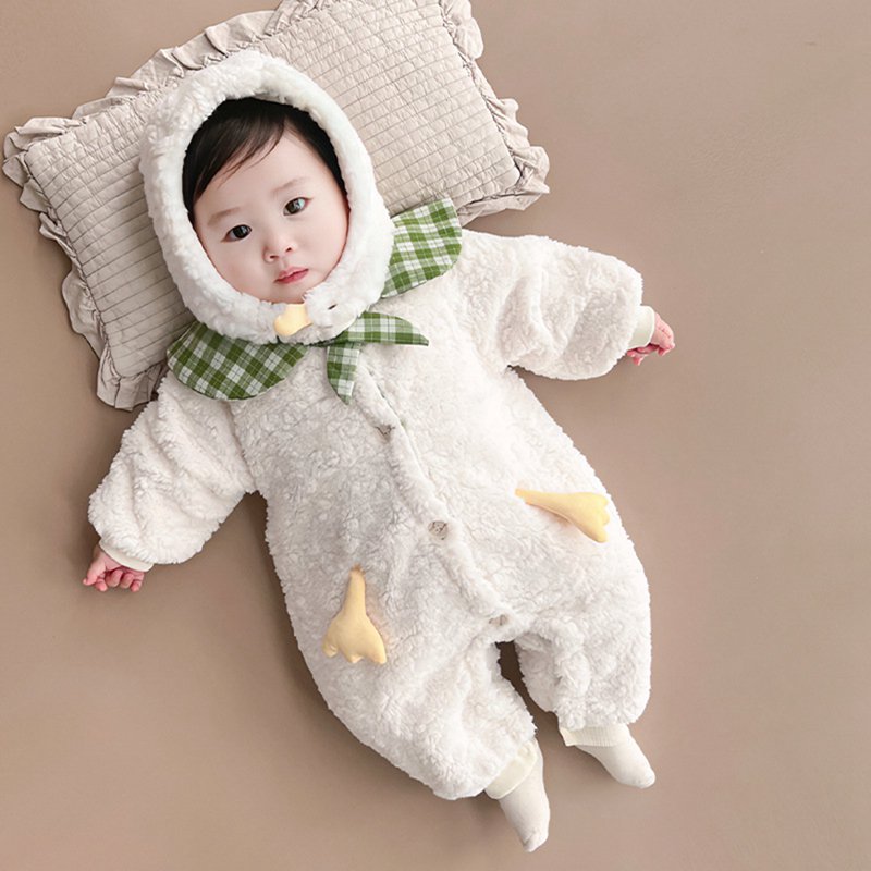 着ぐるみ ロンパース 赤ん坊 キッズ フード付 前開き カバーオール ボタン スカーフ付 保温厚手 ジャンプスーツ ベビー 着せ替え便利 暖かい 可愛い 部屋着 赤ちゃん服 柔らかい 出産祝い 記念撮影 秋冬