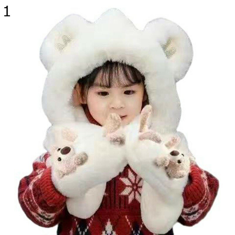 レディース フード付きマフラー 手袋 3in1 小顔効果 子供用 大人 熊 ボアフリース あったかい 裏ボア ..