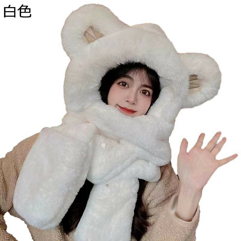 マフラー 手袋 帽子 3in1 冬用 レディース クマ耳 ふわふわ 防寒対策 あったか 一体化 スヌード 可愛い..