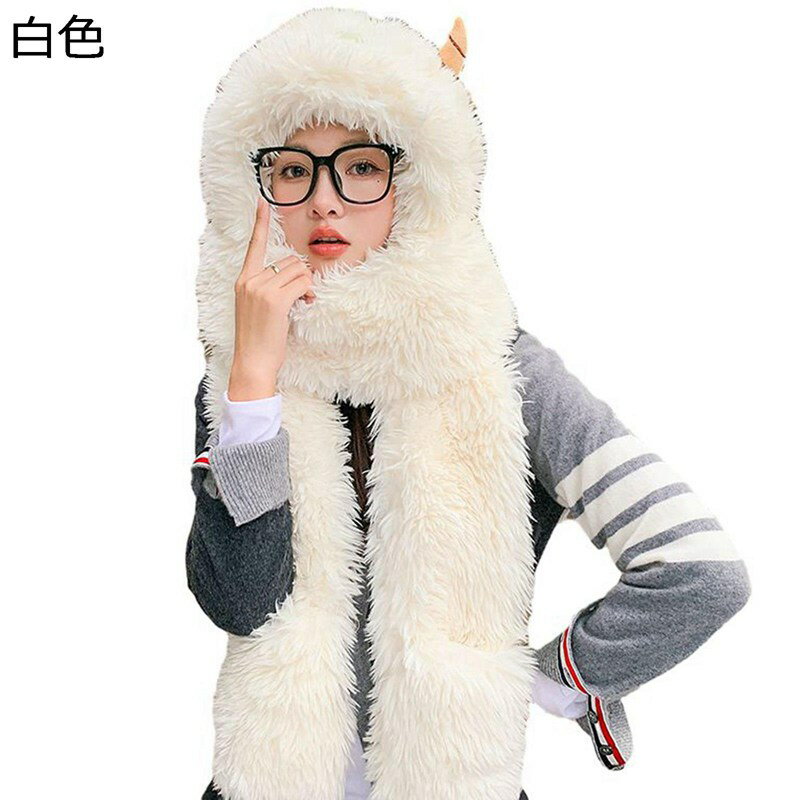 マフラー 手袋 帽子 3in1 保温 冬物 モンスター レディース 防風 ボア モコモコ 一体化 スヌード おしゃれ キュート 厚手 学生 女の子 INS映え 耳付き 大人 旅行 クリスマス プレゼント フリーサイズ