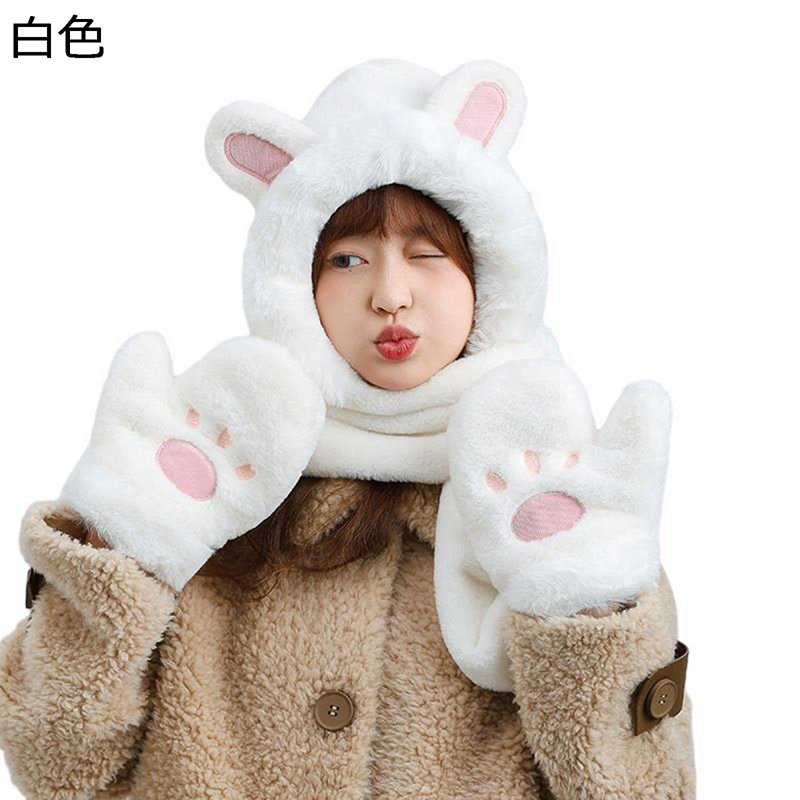 耳付き 帽子 ネックウォーマー 手袋 3in1 保温 冬物 レディース 防風 ボア モコモコ 一体型 スヌード ..