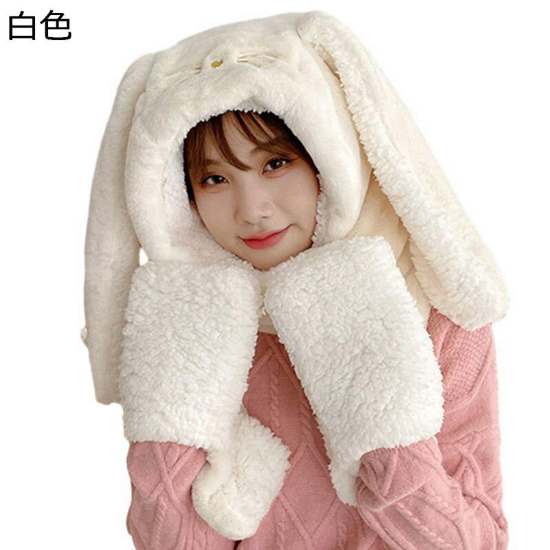 長耳 マフラー 手袋 フード付き 3in1 ボアフリース レディース あったかい 裏ボア 一体化 スヌード 可..