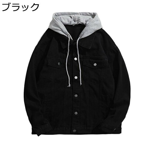 デニムジャケット ジージャン メンズ gジャン Gジャン ボタン 折り襟 フード付き ウォッシュ加工 フェイクレイヤード マルチポケット 開襟 耐摩耗性 おしゃれ カジュアル アウター 春秋冬