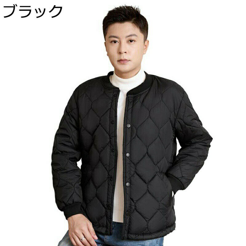 キルティングジャケット メンズ インナーウェア 中綿キルトブルゾン 高齢者 紳士 保温 秋冬 ノーカラー 中綿ジャケット 軽い キルティングアウター 無地 スリム フィット 暖か ジャンパー インナーダウン