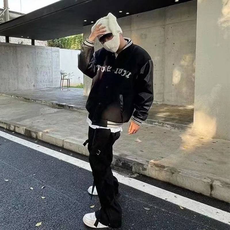 スタジャン 刺繍 メンズ スタジアムジャンパー PU革袖 パッチワーク レター刺繍 英字柄 ヒップホップ ストリート スタジアムジャンバー カジュアル ブルゾン アウター ヴィンテージオーバーサイズ