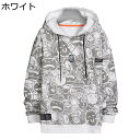 パーカー メンズ 秋服 長袖 プルオーバー スウェットパーカー 総柄 フード付 大きいサイズ 伸縮性 薄手 漫画柄 プルパーカー 個性的 スウェット カジュアル...