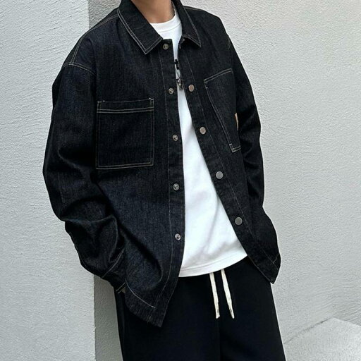 デニムシャツ メンズ シャツ 原宿系 細身 長袖 綿 メンズシャツ コート 前開き デニム 無地 大きいサイズ かっこいい 胸ポケット カジュアル フィット おしゃれ 通勤 旅行 通気 普段着 春夏秋