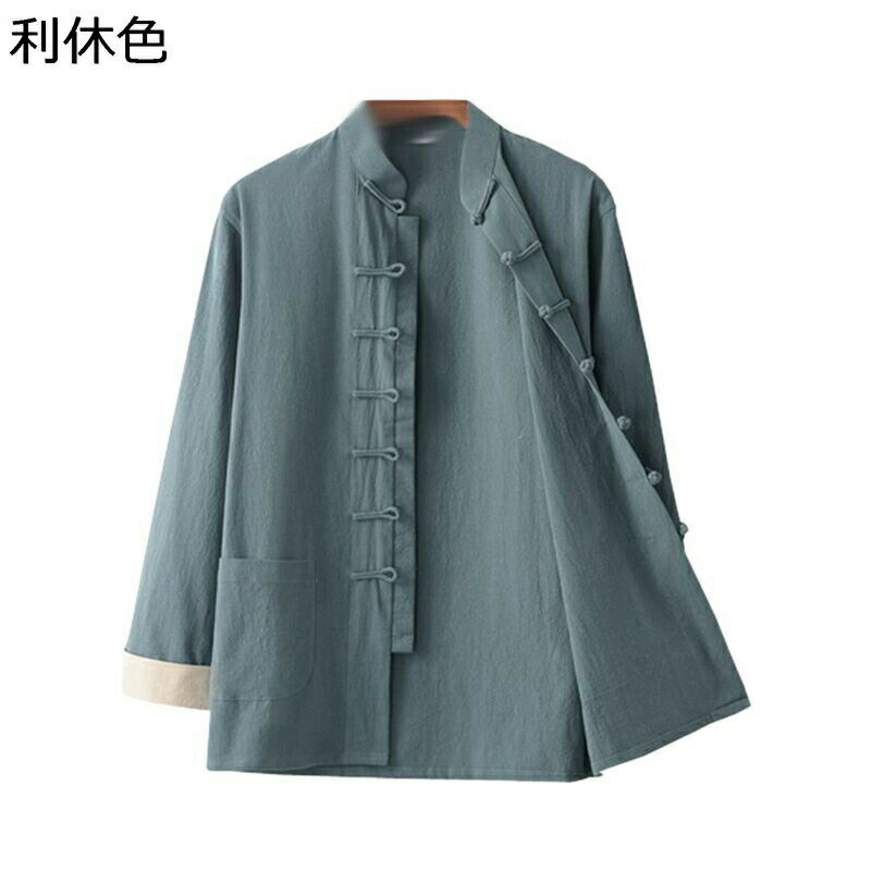唐装 メンズ ロングスリーブ 春秋 中山服 茶師服 オーバコート カジュアルシャツ 開襟シャツ 大きいサイズ 通気性 立ち襟 結び釦シャツ チャイナ風 トップス 普段着 お出かけ 部屋着