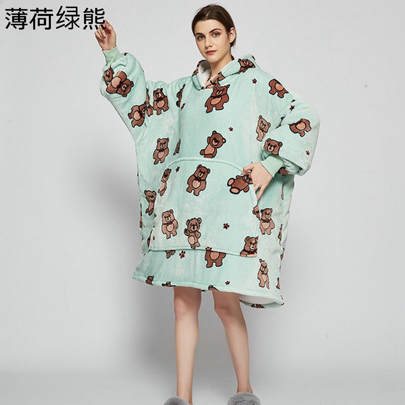 着る毛布 パジャマ ソファー毛布 レディース 厚手タオルケット 長袖 昼寝ケット 寝間着 フード フラン..