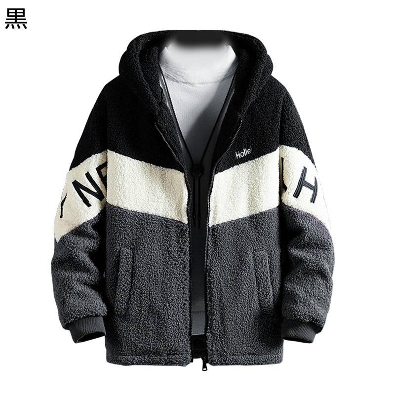 ボアジャケット ボアパーカー ブルゾン メンズ フード付きフルジップ 英語柄 アウター ショートコート 切り替え もこもこ 防風 防寒 静電気防止 快適 韓国 コーディネート ユニセックス