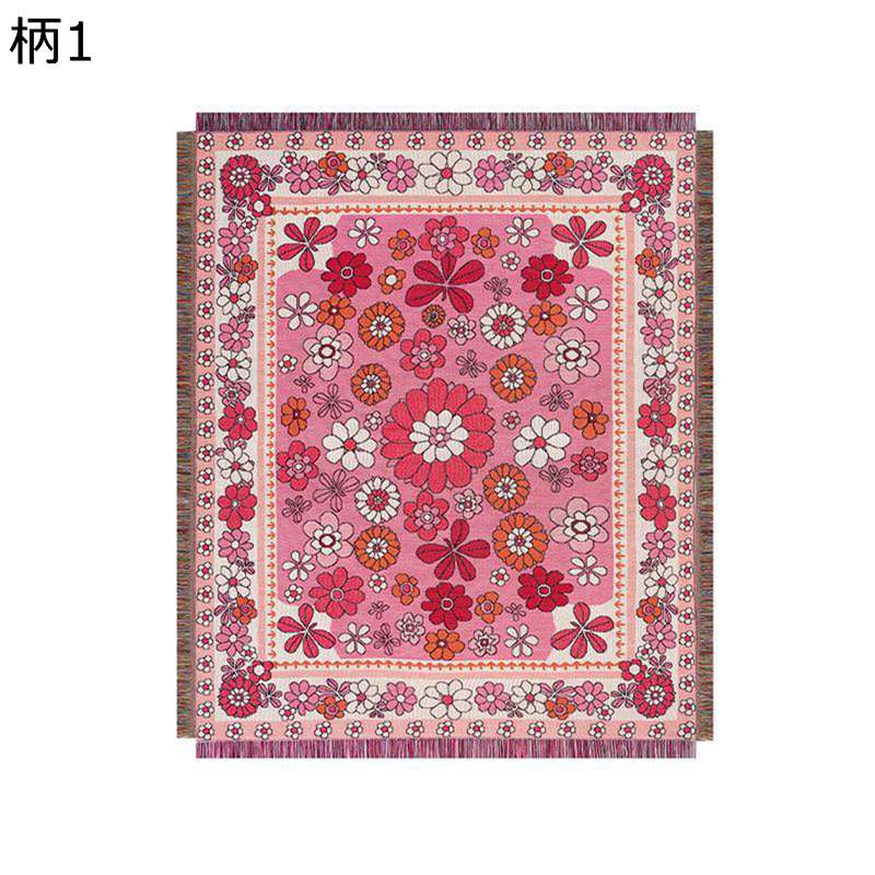 掛け毛布 ブランケット ニット 肌掛け 肩掛け 膝掛け ソファー用 挂毯 マルチクロス ソファーカバー エスニック 花柄 総柄 タッセル 洗濯機洗い可能 多機能 インテリア ヨガ ビーチ 130x160cm