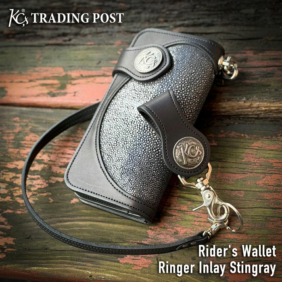 樂天商城 - 【KC,s直営店限定商品】ライダースウォレット リンガー インレイ スティングレイ ブラック 長財布 牛革 本革 エイ革 ライダース バイカー 財布 二つ折り財布 バイカーズウォレット メンズ レディース アメカジ ギフト 日本製 かっこいい財布 ケーシーズ