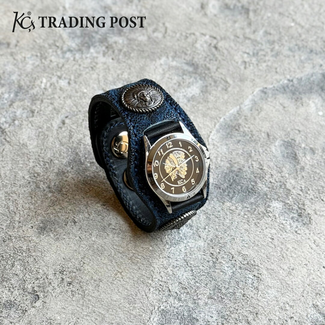 Rakuten - 【KC,s 限定商品】 ウォッチブレス スリーコンチョ 姫路黒桟革 エレファント 藍染 象革 本革 腕時計 ブレスレット メンズ レディース ブラック おしゃれ かっこいい アメカジ ギフト おしゃれ腕時計 ブレスレット腕時計 ブレスレットウォッチ ブレスレット時計レディース