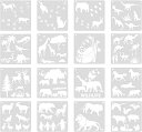 Mollytek 16枚セット 描画テンプレート ステンシルシート プレート 動物 子供 手帳用 製図用 絵画テンプレート 描画ツール 絵描き道具 塗り絵 DI...