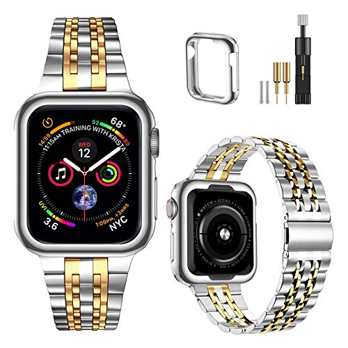 MioHHR メタルバンド Apple Watchバンド 45mm 44mm 42mm 41mm 40mm 38mm 交換用ステンレススチールiWatchバンド iWatch シリーズ SE 8 7 6 5 4 3 2 1 (シルバー/ゴールド, 38mm 40mm 41mm)