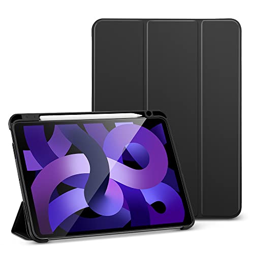 ESR iPad Air 5 ケース 2022 (第5世代) ペンシルケース iPad Air 4 ケース 2020 10.9インチ ペンシルホルダー付き ソフトフレキシブルTPUバックカバー付き オートスリープ ウェイク 角度調節可能なスタンド Pencil収納可 ブラック