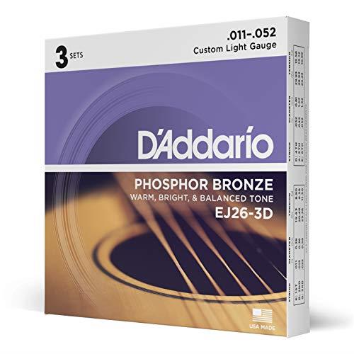 D'Addario ダダリオ アコースティックギター弦 フォスファーブロンズ Custom Light .011-.052 EJ26-3D 3set入りパック 【国内正規品】