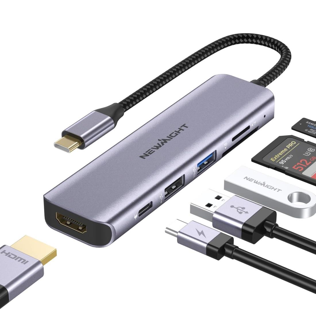 USB C ハブ 6-in-1アダプタ hdmi type-c ドッキングステーション PD 100W 急速充電ポート 4K@30HZ USB3.0 高速データ転送 SD/TFカード マルチディスプレイ Macbook proなど対応 轻量 (グレー)