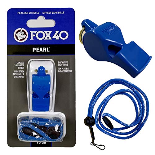 FOX40 フォックス40 Pearl ホイッスル プロ審判用 【Blue 青 | 90db】ランヤード ストラップ紐 付属 コルク玉不使用 ピーレスタイプ サッカー | バスケ | バレー | アメフト | ラクロス | 球技…