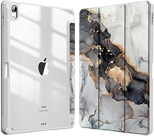 Fintie iPad Air 5 ケース 2022 / iPad Air 4 ケース 2020 10.9 インチ 透明バックカバー Apple Pencil 収納可能 Apple Pencil 2 ワイヤレス充電対応 三つ折スタンド スリープ機能 軽量 薄型 傷つけ防止 PU合成レザー TPU（柄 X マーブルブラック）
