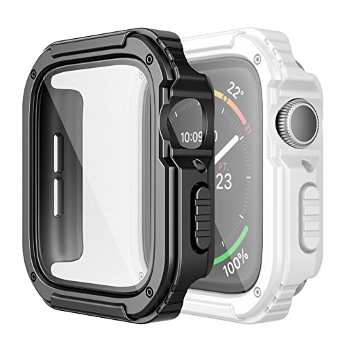 【2枚入り】Adepoy コンパチブル Apple Watch Series 8/7 45mm 用 ケース 頑丈 アップルウォッチケース 全面保護カバー 耐衝撃 スポーツケース 落下 衝撃 吸収 傷防止 Apple watch ケース 45mm（ブラック ホワイト）