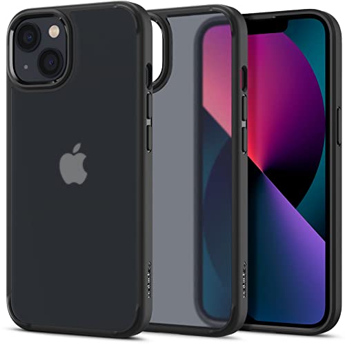 Spigen iPhone13 用 ケース 半透明 マット感 2重構造 指紋防止 米軍MIL規格取得 耐衝撃 TPU バンパーケース すり傷防止 ワイヤレス充電対応 ウルトラ・ハイブリッド マット ACS03623 (フロスト・ブラック)