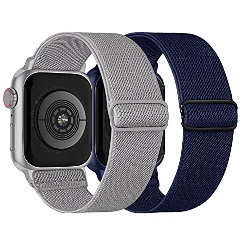 【2枚入り】CCnutri コンパチブル Apple Watch バンド 45mm 44mm 42mm アップルウォッチ バンド ナイロン弾性ベルト Series 7/SE/6/5/4/3/2/1に対応 iWatch ベルト 長さ調整簡単 柔らかい通気 ネイビー/ライトグレー