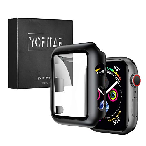 YOFITAR Apple Watch 用ケース 38mm アップルウォッチ保護ケース ガラスフィルム 一体型 series3 series2 series1 全面保護 超薄型 装着簡単 耐衝撃 高透過率 指紋防止 ブラック