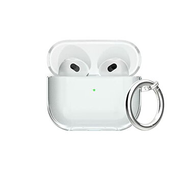 Aircawin Airpods 3 ケースクリア2021、Airpods第3世代ケースカバー用の耐衝撃クリアケース、Airpods 3用の全面保護防塵ソフト透明TPUケースカラビナキーホルダー付き充電ケース、Air pods 3ケース、フロントLEDが見える-クリア