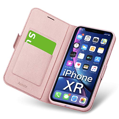 iphone XR ケース 手帳型 薄型 スマホカバー PUレザー 全面保護 耐衝撃 カード収納 マグネット付き ワイヤレス充電対応 スタンド機能 シンプル スマホケース (アイフォンxr ケース ローズゴールド)