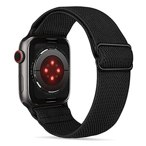 Tasikar 弾性スポーツソロループ コンパチブル AppleWatchバンド45mm44mm42mm、ナイロン編組スポーツループ、交換用ベルトApple Watchseシリーズ7/6/5/4/3/2/1用 (ブラック)