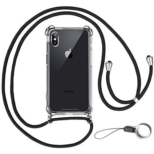OJBSEN iPhone Xs/X 用ケース アイフォン Xs/X 用カバー【ストラップ2種付き】調節可能な ショルダー 肩がけ 首掛け 紐付き 薄型 透明 PC + 軽量 シリコン TPUバンパー カバー ストラップホール付き [耐衝撃 傷防止 全面保護 米軍MIL規格 防指紋] ワイヤレス充電対応 アイフ