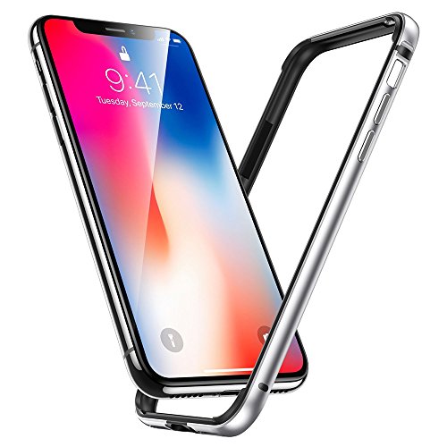 Miimall iPhone Xs ケース iPhone X ケース iPhoneX Xs バンパー, アルミ シリコン アイフォンX 用 耐衝撃保護 カバー ケース (iPhone X iPhone XS, シルバー)