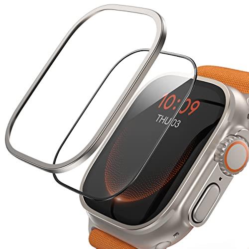 【チタニウム保護バンパー+9H強化ガラス】 Apple Watch Ultra ガラスフィルム チタニウム枠 : Lamicall アップルウォッチ ウルトラ 保護フィルム, エッジバンパー, 貼り付けガイド枠付き, iWatch 保護フィルム, ウルトラフィルム, アップルウォッチ ウルトラ, 液晶フィルム,