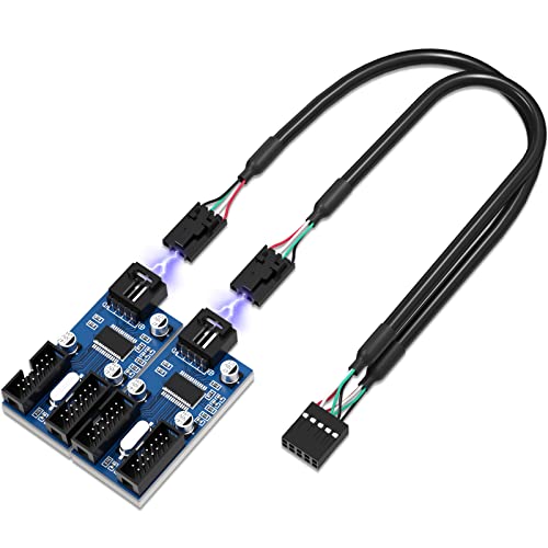 9ピンUSBヘッダースプリッターオス1?4メス延長ケーブルカード（マザーボード用）、USB 2.0スプリッターケーブルコネクター（3M接着剤付き）、CPUファン用アダプターポートマルチプライヤー、RGBライト、WiFiレシーバー