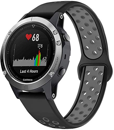 22mmベルト 交換バンド For GARMIN(ガーミン) Fenix 5,Fenix 5 Plus, Fenix 6, Fenix 6 Pro,Forerunner 935, Forerunner 945, Approach S60, Quatix 5, Quatix 5 Sapphire, Garmin Instinct, D2 Delta, Sapphire 用 交換バンド/ベルト シリコン 軽量防水 クイックリリース瞬