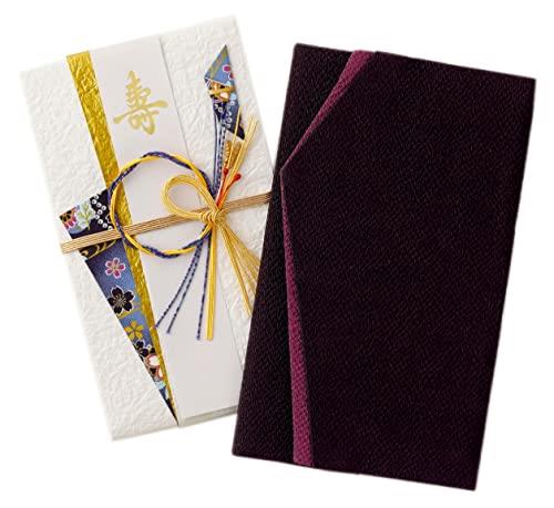珠音 ふくさ 祝儀袋 セット 慶弔 両用 紫 黒 金封 ちりめん 袱紗 男性 女性 結婚式 香典 日本製 (紫＋..