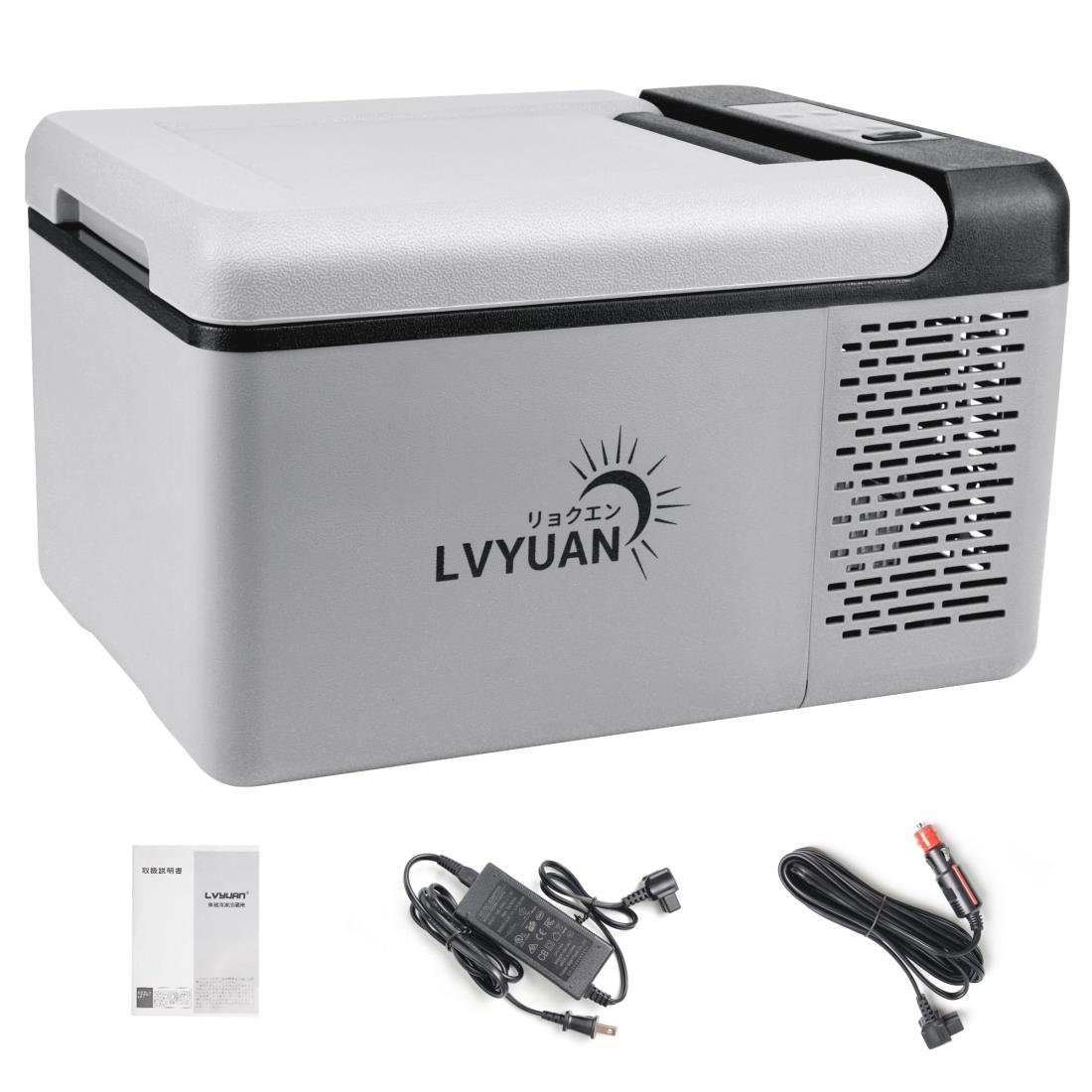 LVYUAN(リョクエン) 車載冷蔵庫 9Lポータブル 小型 -20℃～20℃ AC/DC（ 12V / 24V ）2WAY電源対応 ポータブル冷蔵庫 アウトドア冷蔵庫 車載冷蔵冷凍庫 静音 DC用電源コードとAC電源コード 付き 取扱説明書