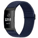 Runostrich コンパチブル Fitbit Charge 4 / Fitbit Charge 3 / Charge 3 SE ナイロン弾性スポーツバンド交換用ストレッチバンド ストラップ (ミッドナイトブルー)