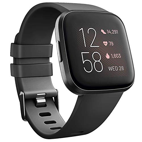 Vancle for Fitbit Versa/Versa 2/Versa Lite バンド 交換ベルト 交換用バンド 柔らかい シリコンバンド スポーツバンド 調節可能 (L, ブラック)