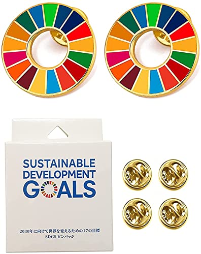 SDGs ピンバッジ 25mm サイズ 平ら仕上げ 国連ガイドライン対応 ゴールドフレーム シルバーフレーム UNDP 襟章 バッヂ 七宝焼 予備留め具付き 2個セット