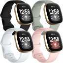Getino Fitbit Sense 2、Versa 4、Versa 3用シリコンバンド - S ブラック グレー ピンク ホワイト スポーツウォッチアクセサ...
