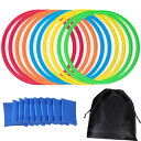 Rakucamp ケンケンパ リング カラフル 10本セット 運動遊び ケンケンパリング 直径28cm/38cm/48cm けんけんぱ 子供 運動神経向上 ジョイント10個付 収納袋 (28)