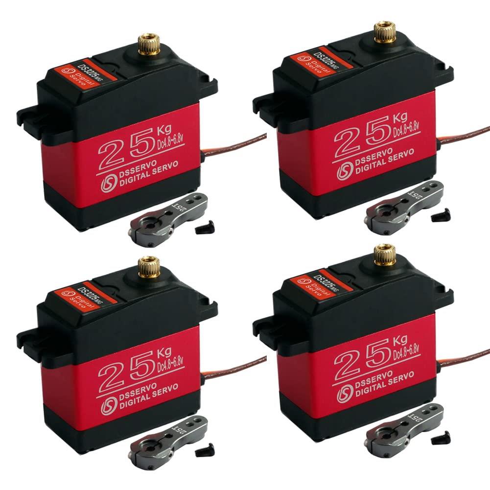 4PCS DS3225 25KG 防水デジダルサーボ フルメタルデジタルステアリングサーボ 25Tサーボアーム付き RC Crawler 適用 (180 Degree))