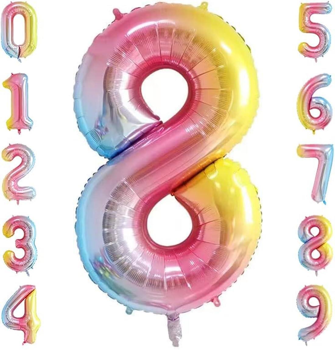 HIYEAR 誕生日 飾り付け 数字 バルーン 大きい 40インチ 90cm 虹色 アルミ風船記念日 お祝い ハッピーバースデー (8,虹色)