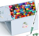 Ohuhu アートマーカー 水性ペン 100色 カラーペンセット 筆タイプ 水性マーカー 極細 手帳 絵手紙 イラスト 塗り絵 メモ 画材 美術 DIY 子供 大人 収納ケース付き 誕生日 クリスマスプレゼント