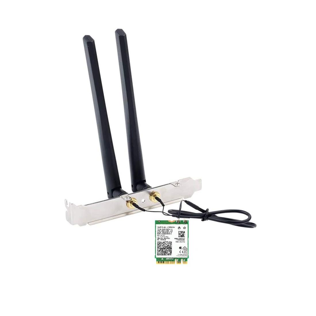 AX210 WiFi 6e lanカード、AX210NGW はWiFiを6GHz、M.2 2230/NGFF、2x2 AX+BT 5.3+トライバンドに拡張、RF ケーブル (11 インチ)、5dBi 高利得アンテナとブラケット