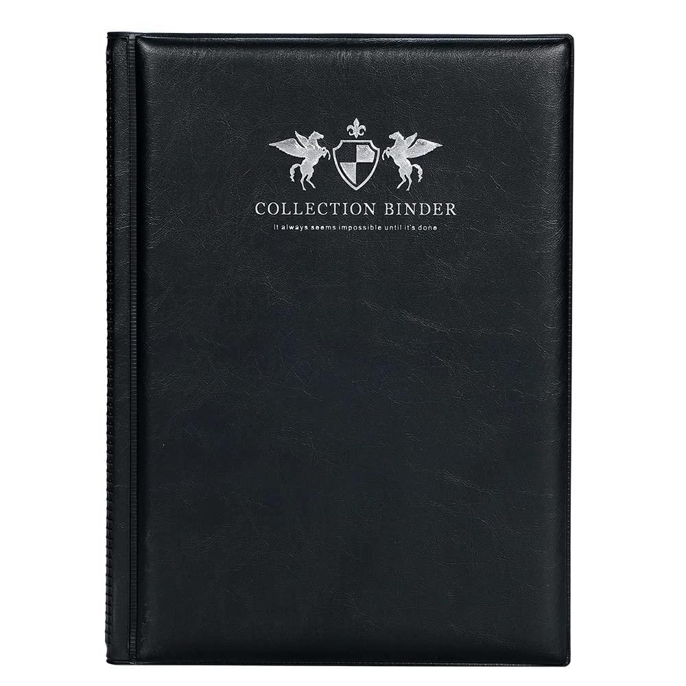 mini2x ビックリマン 用 シール コレクション ファイル チョコシール ウエハース 大容量 18ページ 最大432枚 48mm 52mm 大きいシールサイズにも対応 B5サイズ (黒 茶) (黒色 18ページ)