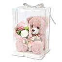 ポピー名古屋 ソープフラワー シャボンフラワー 造花 ギフト プレゼント ブーケ バラ 花束 約28cm テディベア クリアケース付き SH-016 ピンク