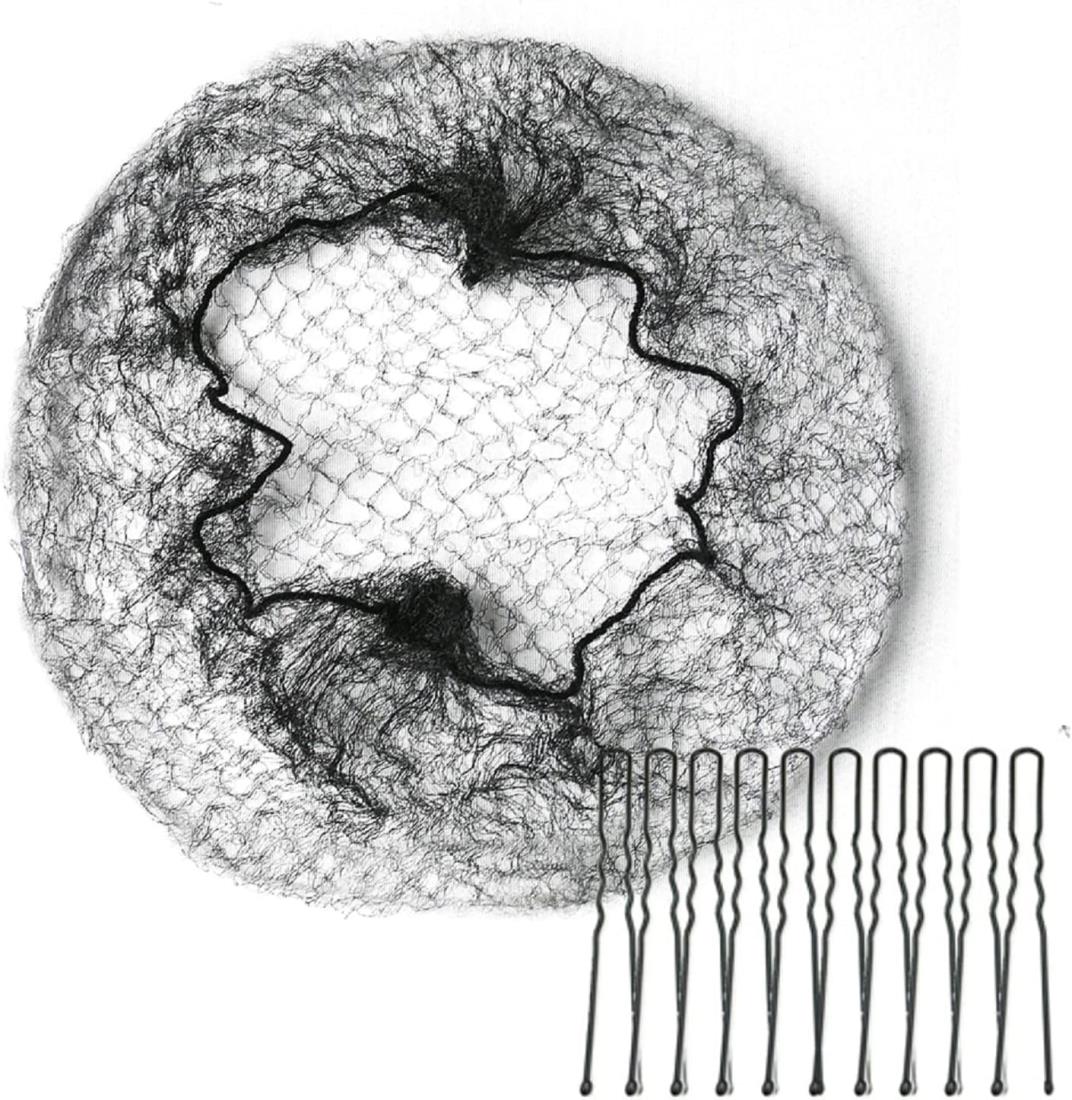 アシアナネット 10枚 ヘアピン 10本 日本語説明書 セット 髪束ねネット ヘアネット まとめ髪 簡単にお団子メイク[Embellir] (ブラック,..